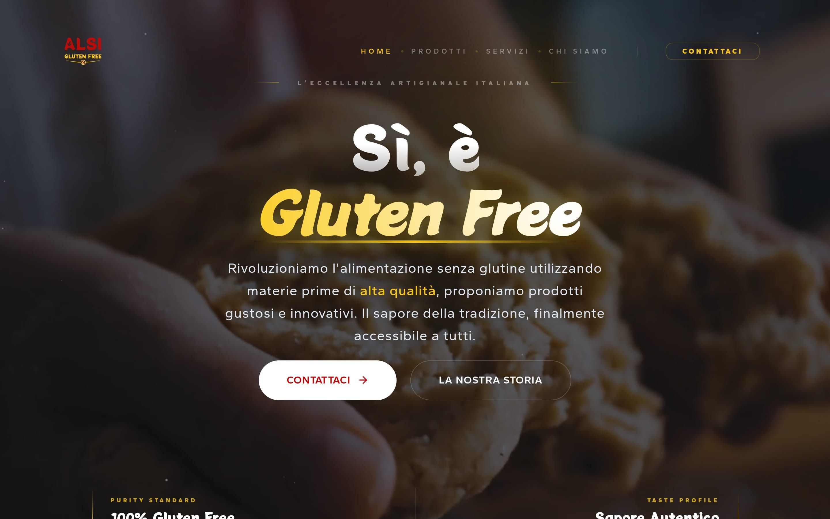 La home del sito di ALSI Gluten Free: il titolo «Sì, è Gluten Free» sopra il video di un pasticcere al lavoro