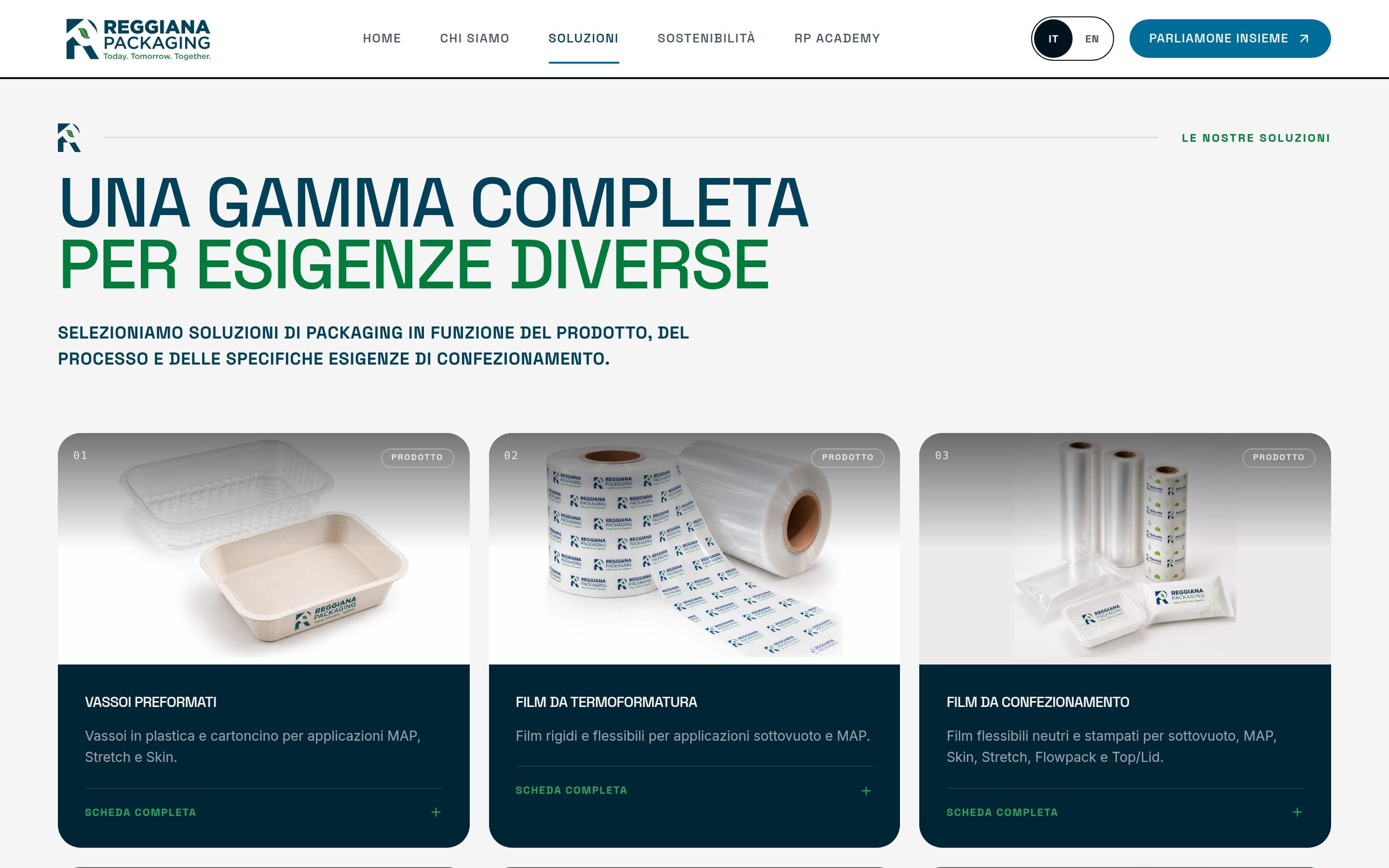 La pagina delle soluzioni: card con vassoi preformati, film per termoformatura e film per confezionamento